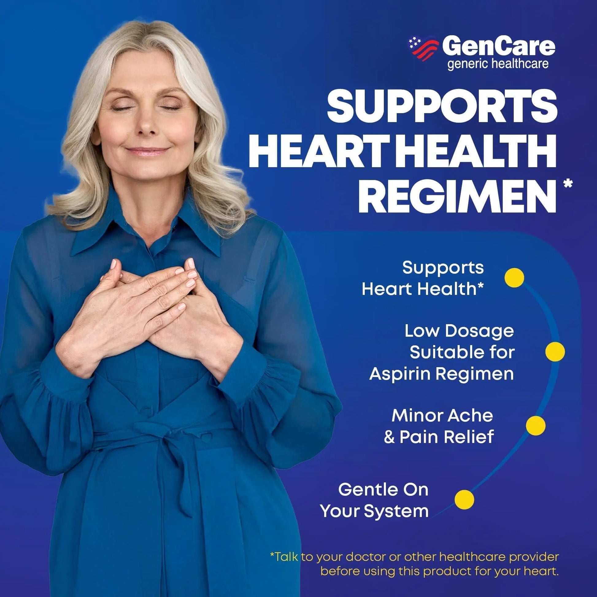 GenCare - Low Dose Aspirin 81mg for Adults Coated (NSAID) 500 Tablets | Adult Low Dose | Enteric Coated Aspirin Pills | Muscle Pain & Menstrual Pain Relief | Fever Reducer | Generic Bayer - dailyvitalstore