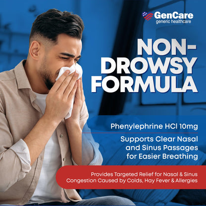 GenCare Nasal Decongestant PE – Phenylephrine HCl 10mg Tablets (Bulk 300 Count) Non-Drowsy Sinus Pressure Relief & Nasal Congestion Relief, Stuffy Nose Decongestants for Adults – Compare to Sudafed PE - dailyvitalstore