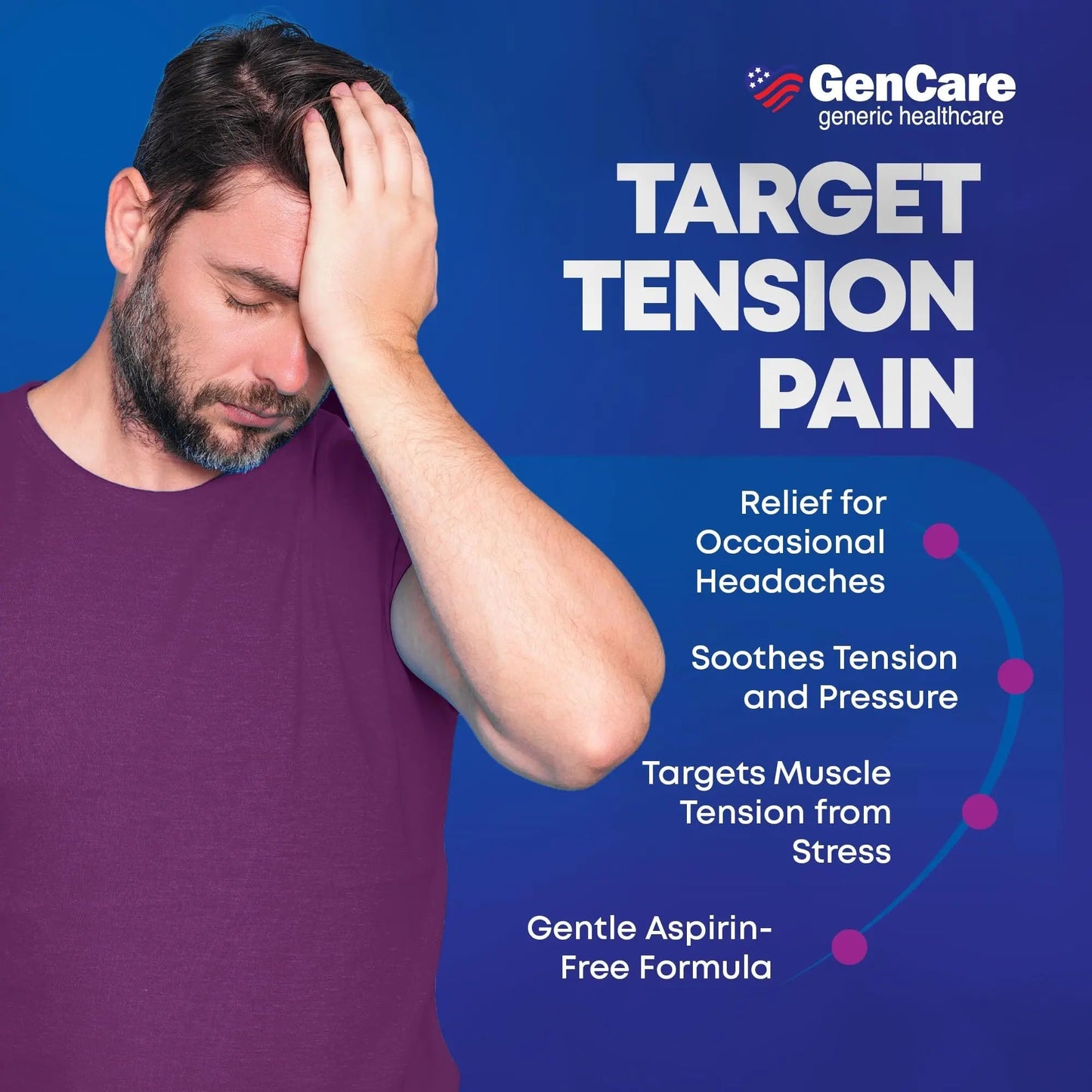 GenCare - Tension Headache Relief Pain Reliever with Acetaminophen 500 mg & Caffeine 65 mg (200 Caplets) Best Value Bulk Extra Strength for Head, Migraine, Joint Pain & Body Ache Relief Medicine - dailyvitalstore