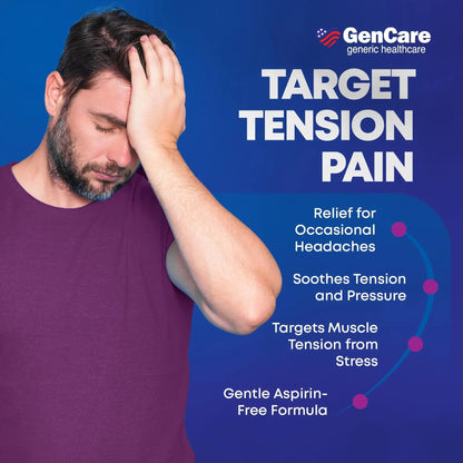 GenCare - Tension Headache Relief Pain Reliever with Acetaminophen 500 mg & Caffeine 65 mg (200 Caplets) Best Value Bulk Extra Strength for Head, Migraine, Joint Pain & Body Ache Relief Medicine - dailyvitalstore