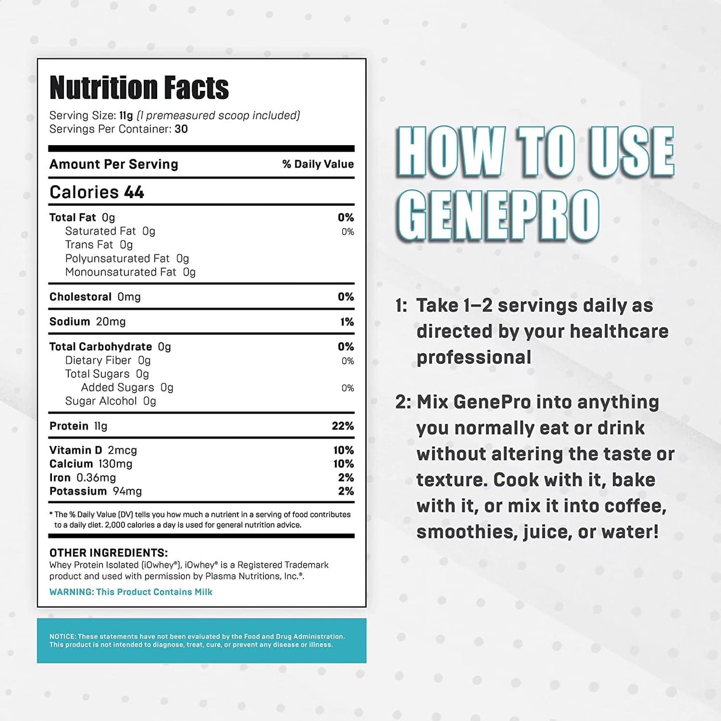 GENEPRO GEN. 3 Unflavored Protein Powder - New Formula - Lactose-Free, Gluten-Free, & Non-GMO Whey Isolate Supplement Shake (3rd Generation, 30 Servings) - dailyvitalstore
