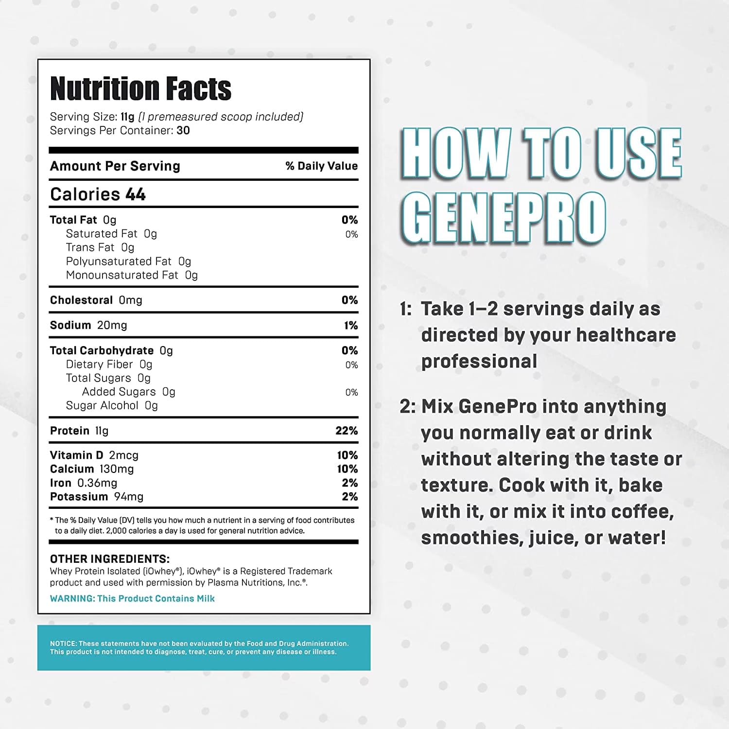 GENEPRO GEN. 3 Unflavored Protein Powder - New Formula - Lactose-Free, Gluten-Free, & Non-GMO Whey Isolate Supplement Shake (3rd Generation, 30 Servings) - dailyvitalstore