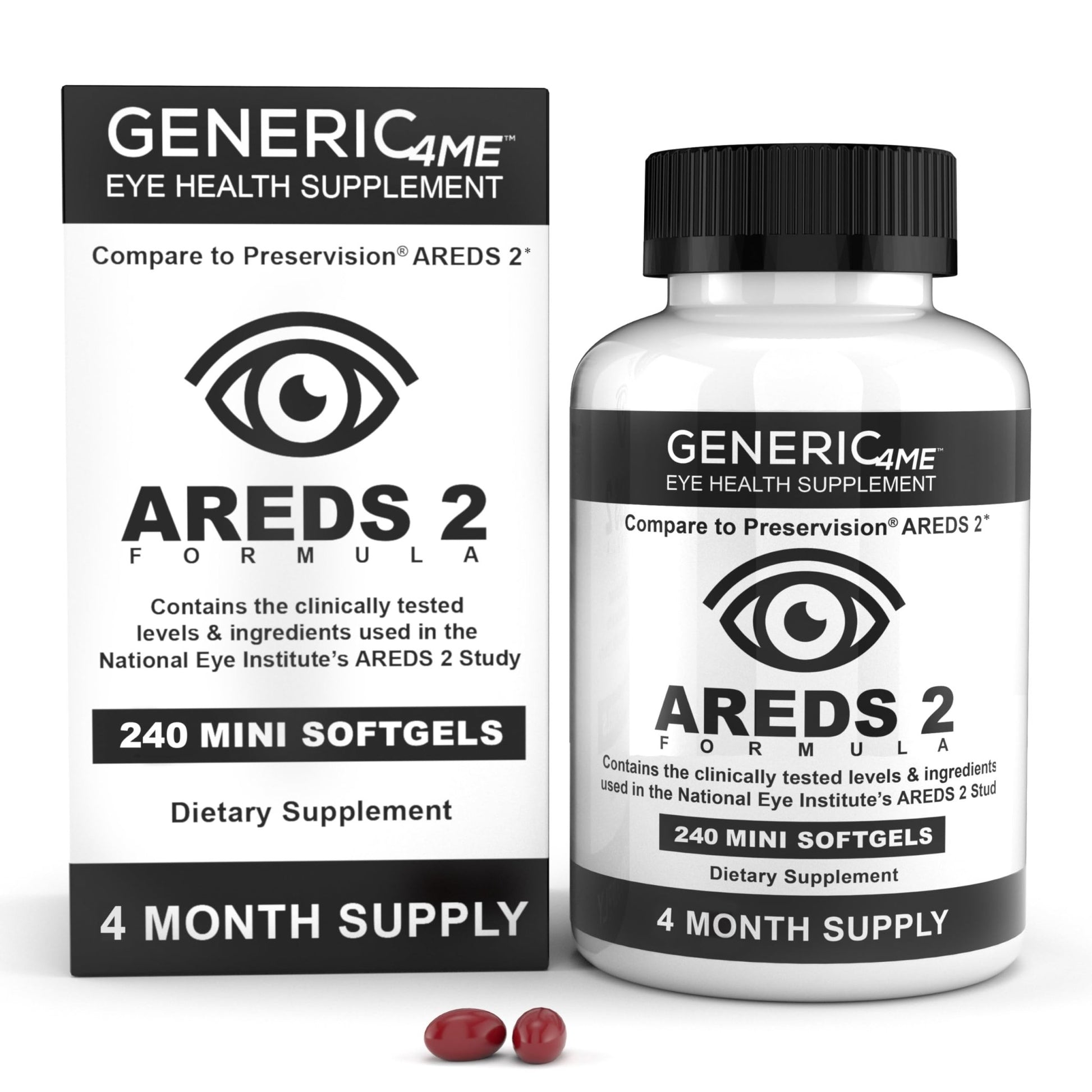 Generic4ME AREDS 2 SoftGels, 500 mg Vitamin C, 400 IU Vitamin E, 10 mg Lutein, 2 mg Zeaxanthin, 80 mg Zinc, 2 mg Copper - Supports Eye Health - 240 Mini SoftGels (Four Month Supply) - dailyvitalstore