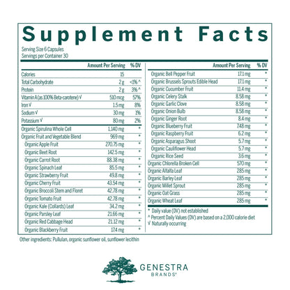 Genestra Brands Phyto Greens Capsules | Vitamins, Dietary Fiber and Enzymes for Optimum Nutrition | 180 Capsules - dailyvitalstore