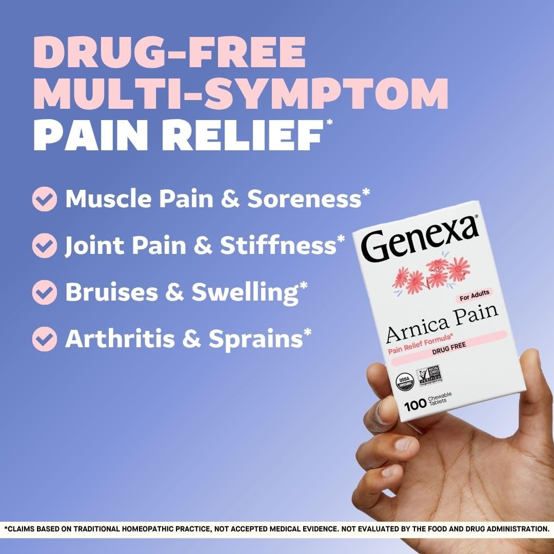Genexa Adult Pain Relief Bundle | 500mg Acetaminophen Caplets + Homeopathic Arnica Chewables | Fast Relief for Headache, Joint & Muscle Pain | OTC + Homeopathic Combo | No Dyes or Artificial Additives - dailyvitalstore