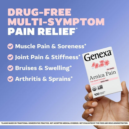 Genexa Adult Pain Relief Bundle | 500mg Acetaminophen Caplets + Homeopathic Arnica Chewables | Fast Relief for Headache, Joint & Muscle Pain | OTC + Homeopathic Combo | No Dyes or Artificial Additives - dailyvitalstore