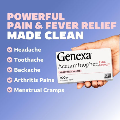 Genexa Adult Pain Relief Bundle | 500mg Acetaminophen Caplets + Homeopathic Arnica Chewables | Fast Relief for Headache, Joint & Muscle Pain | OTC + Homeopathic Combo | No Dyes or Artificial Additives - dailyvitalstore