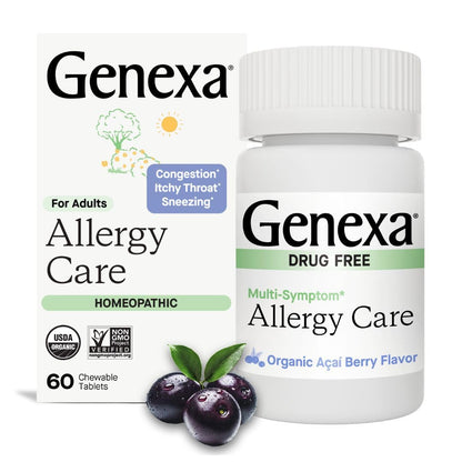 Genexa Allergy Care | Drug Free, Non-Drowsy Allergy & Decongestant Remedy for Adults | Vegan & Non-GMO | Homeopathic Allergy Relief Made Clean | Organic Acai Berry Flavor | 60 Chewable Tablets - dailyvitalstore