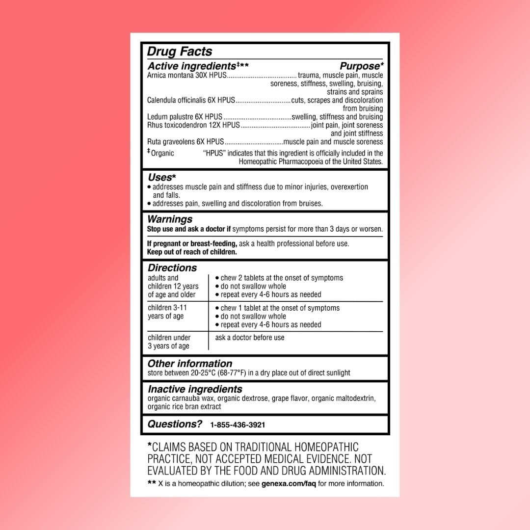 Genexa Arnica Tablets for Pain Relief Formula | Alleviate Muscle & Joint Pain, Soreness, & Stiffness | Delicious Organic Grape Flavor | Homeopathic Remedy Made Clean | 300 Chewable Tablets (3 Pack) - dailyvitalstore
