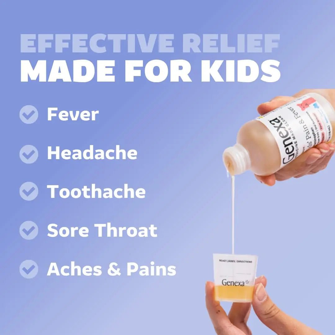Genexa Children's Clean Acetaminophen | Pediatrician Preferred Ingredients | Pain & Fever Reducer for Kids | Dye Free, 0% Artificial Additives | Ages 2-11, Delicious Organic Blueberry Liquid, 4 fl oz - dailyvitalstore
