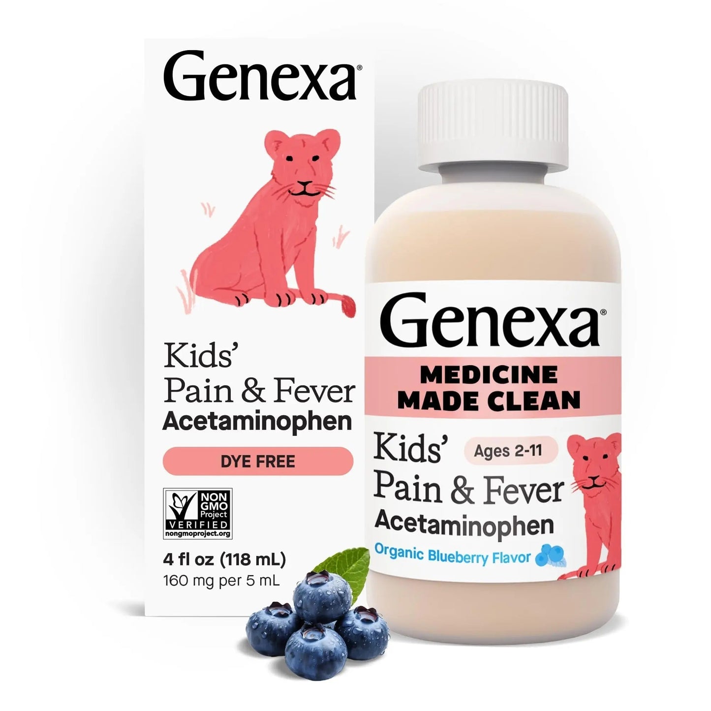 Genexa Children's Clean Acetaminophen | Pediatrician Preferred Ingredients | Pain & Fever Reducer for Kids | Dye Free, 0% Artificial Additives | Ages 2-11, Delicious Organic Blueberry Liquid, 4 fl oz - dailyvitalstore