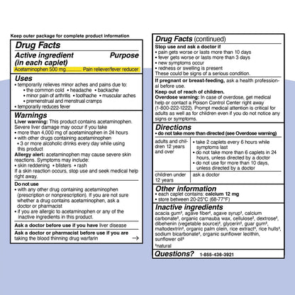 Genexa Clean Acetaminophen 500mg Extra Strength, Dye Free Pain Reliever Fever Reducer, 0% Artificial Additives, Pain Medicine for Adults, Relieves Headache, Backache, Minor Arthritis Pain, 100 Tablets - dailyvitalstore