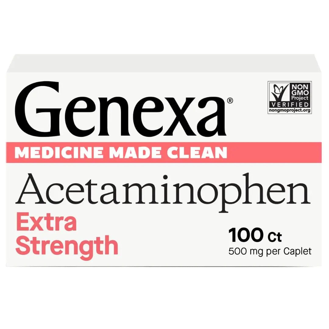 Genexa Clean Acetaminophen 500mg Extra Strength, Dye Free Pain Reliever Fever Reducer, 0% Artificial Additives, Pain Medicine for Adults, Relieves Headache, Backache, Minor Arthritis Pain, 100 Tablets - dailyvitalstore