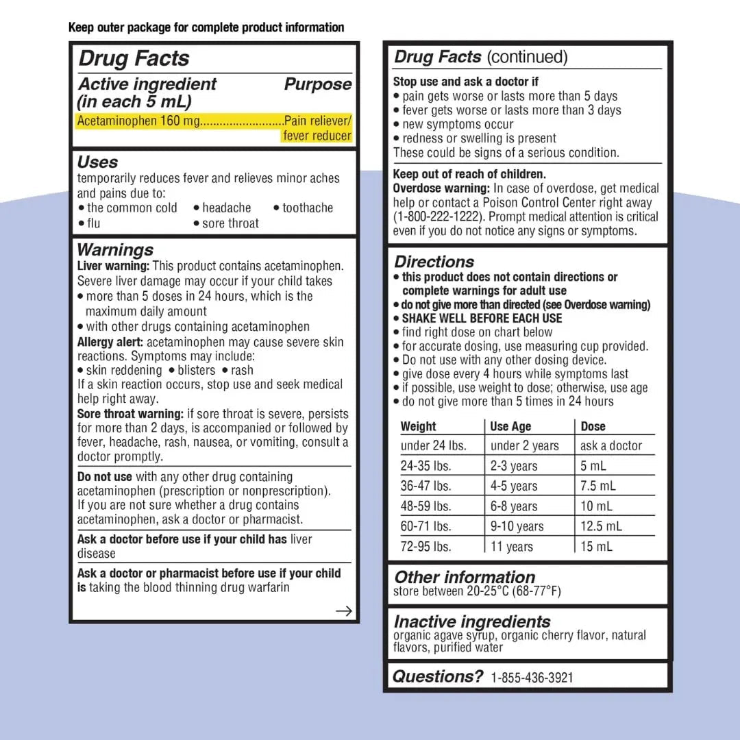 Genexa Infants' Clean Acetaminophen | Pediatrician Preferred Ingredients | Pain Reliever & Fever Reducer for Babies | Dye Free, 0% Artificial Additives | Delicious Organic Blueberry Flavor, 2 fl oz - dailyvitalstore