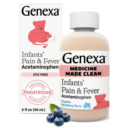 Genexa Infants' Clean Acetaminophen | Pediatrician Preferred Ingredients | Pain Reliever & Fever Reducer for Babies | Dye Free, 0% Artificial Additives | Delicious Organic Blueberry Flavor, 2 fl oz - dailyvitalstore
