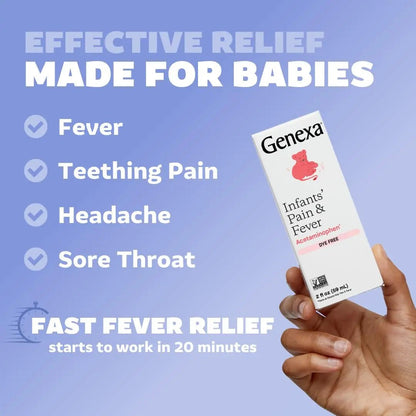Genexa Infants' Clean Acetaminophen | Pediatrician Preferred Ingredients | Pain Reliever & Fever Reducer for Babies | Dye Free, 0% Artificial Additives | Delicious Organic Blueberry Flavor, 2 fl oz - dailyvitalstore
