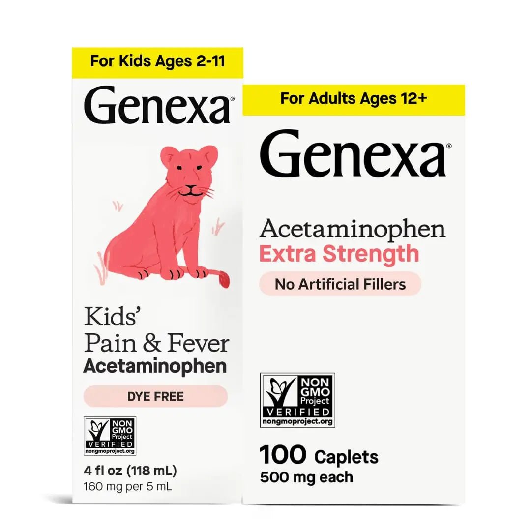 Genexa Kids & Adults Clean Acetaminophen Combo | Family Pain & Fever Bundle | Dye Free, 0% Artificial Additives | Vegan & Non-GMO | Medicine Made Clean | Ages 2-11, 12+ (2 Pack) - dailyvitalstore