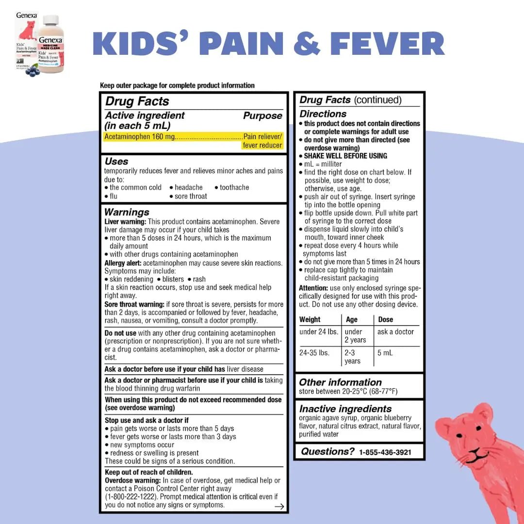 Genexa Kids & Adults Clean Acetaminophen Combo | Family Pain & Fever Bundle | Dye Free, 0% Artificial Additives | Vegan & Non-GMO | Medicine Made Clean | Ages 2-11, 12+ (2 Pack) - dailyvitalstore