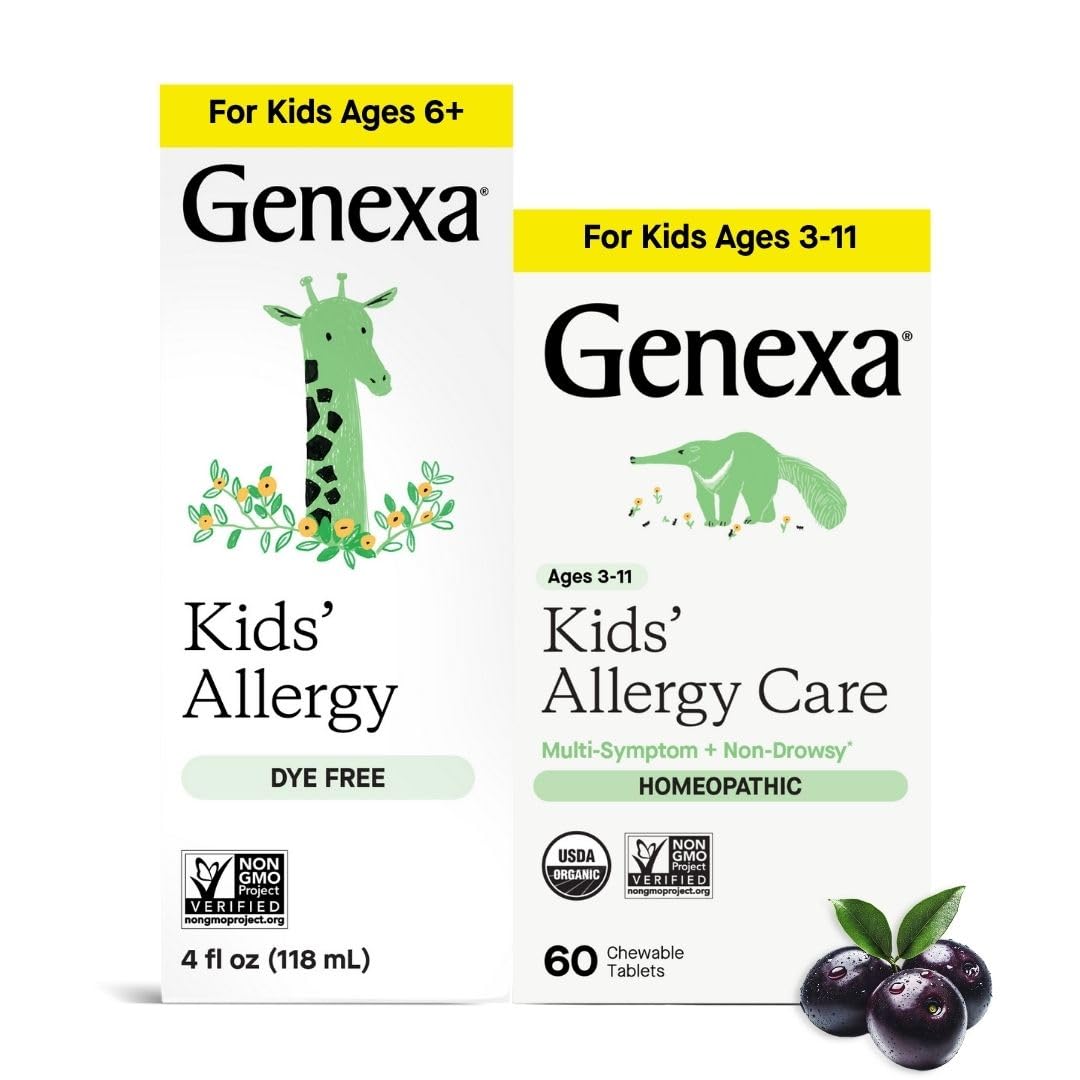 Genexa Kids Allergy Bundle | Powerful OTC Medicine + Gentle Homeopathic Remedy | Antihistamine, Relieves Runny Nose, Sneezing & Itchy Eyes | Organic Acai & Agave Flavors | Ages 6+ - dailyvitalstore