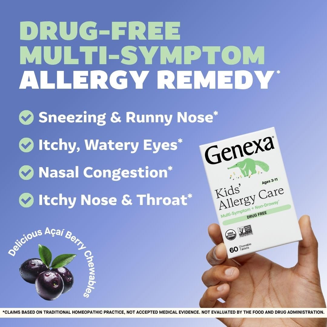 Genexa Kids Allergy Bundle | Powerful OTC Medicine + Gentle Homeopathic Remedy | Antihistamine, Relieves Runny Nose, Sneezing & Itchy Eyes | Organic Acai & Agave Flavors | Ages 6+ - dailyvitalstore