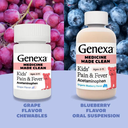 Genexa Kids' Clean Pain & Fever Acetaminophen Bundle | Relieves Fever & Minor Aches and Pain | Dye Free, 0% Artificial Additives | Chewable Tablets & Liquid Oral Suspension for Children Aged 2-11 - dailyvitalstore