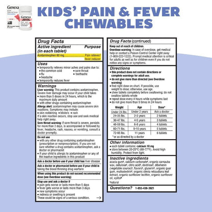 Genexa Kids' Clean Pain & Fever Acetaminophen Bundle | Relieves Fever & Minor Aches and Pain | Dye Free, 0% Artificial Additives | Chewable Tablets & Liquid Oral Suspension for Children Aged 2-11 - dailyvitalstore