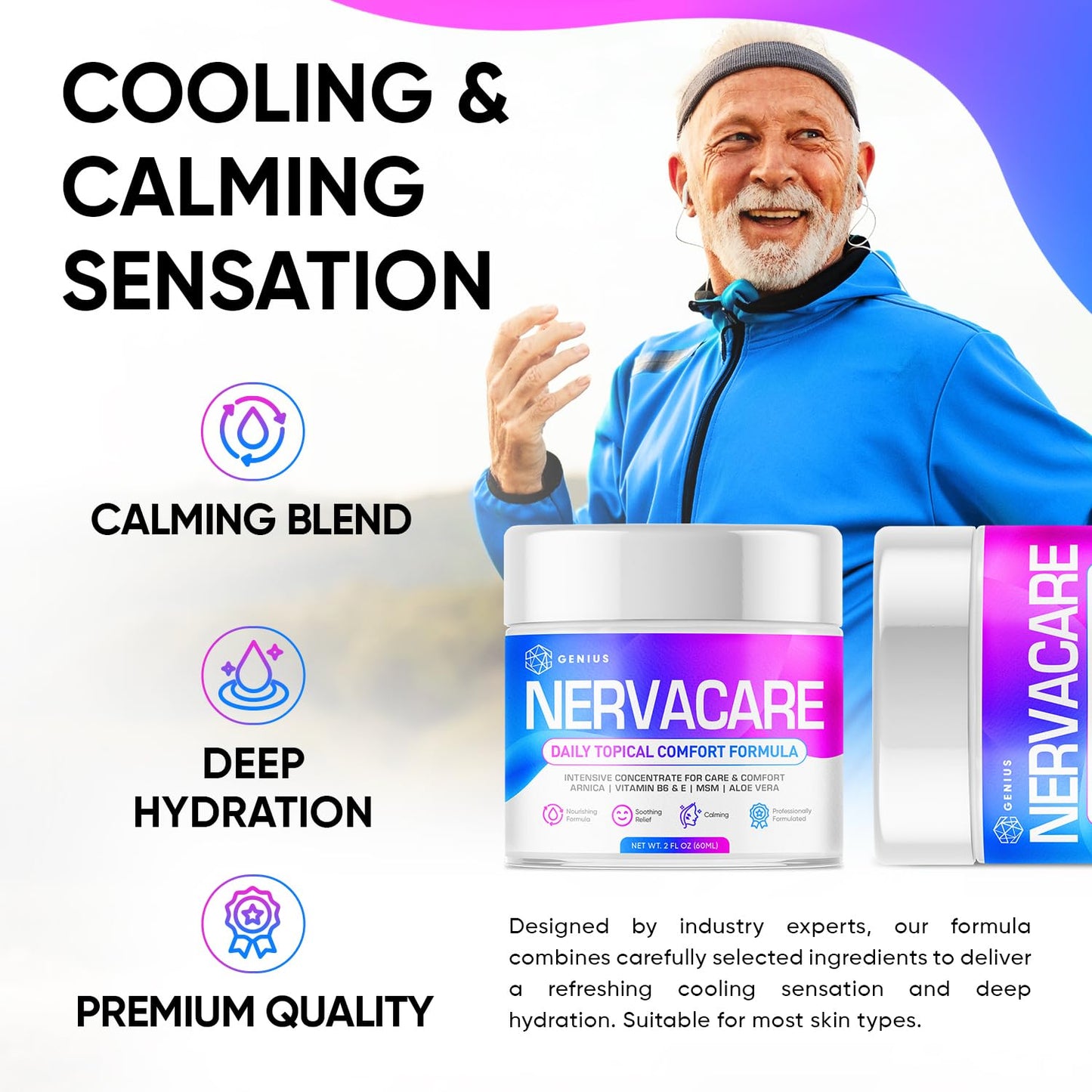 Genius Nervacare – Neuropathy Cream for Feet, Hands, Legs & Toes – Nerve Comfort Cream with Menthol, Arnica, MSM, Vitamin B6, Aloe Vera – Fast-Absorbing, Non-Greasy 2Oz - dailyvitalstore