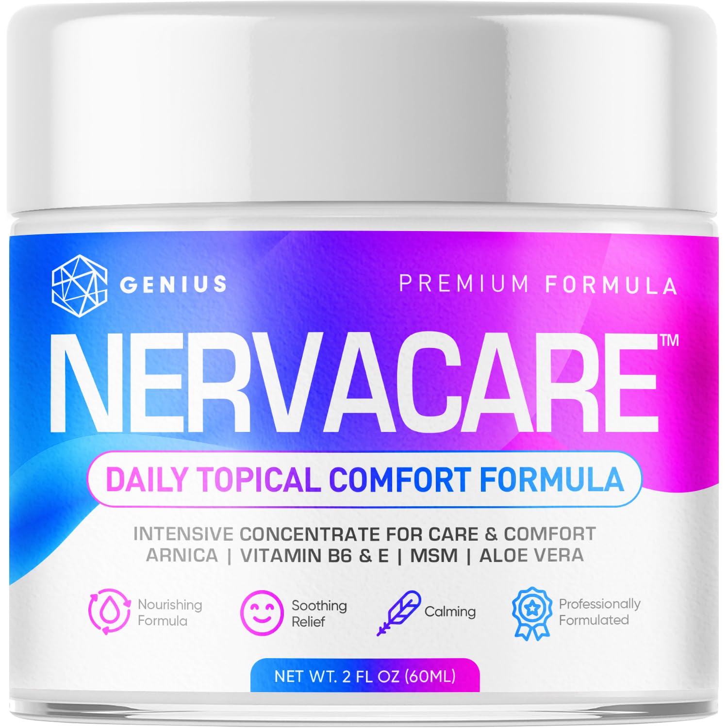 Genius Nervacare – Neuropathy Cream for Feet, Hands, Legs & Toes – Nerve Comfort Cream with Menthol, Arnica, MSM, Vitamin B6, Aloe Vera – Fast-Absorbing, Non-Greasy 2Oz - dailyvitalstore