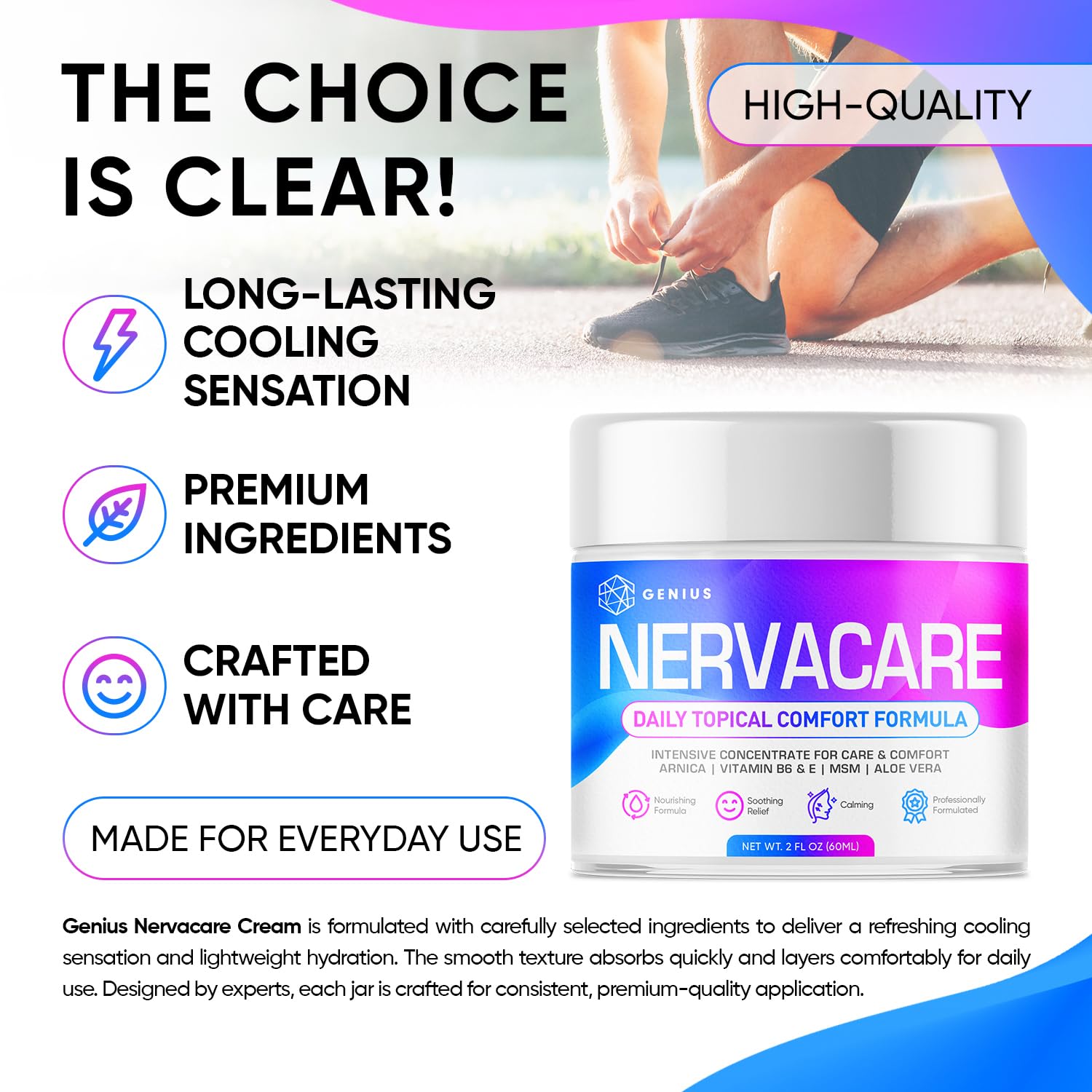 Genius Nervacare – Neuropathy Cream for Feet, Hands, Legs & Toes – Nerve Comfort Cream with Menthol, Arnica, MSM, Vitamin B6, Aloe Vera – Fast-Absorbing, Non-Greasy 2Oz - dailyvitalstore