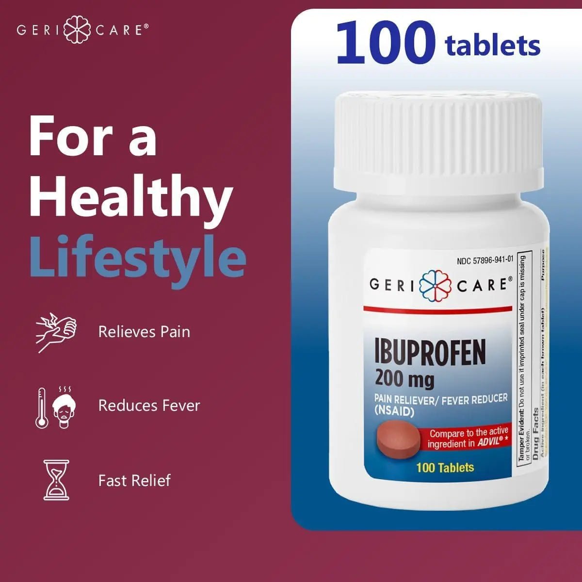 Geri Care IBUPROFEN Pain Relief Tablets (100 Count) - dailyvitalstore