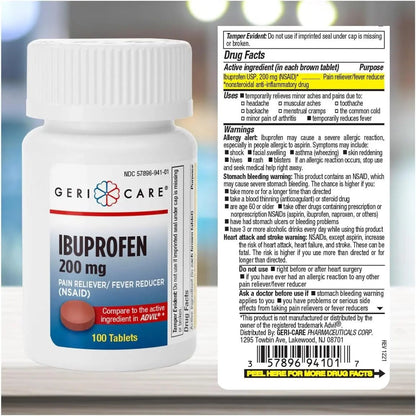 Geri Care IBUPROFEN Pain Relief Tablets (100 Count) - dailyvitalstore