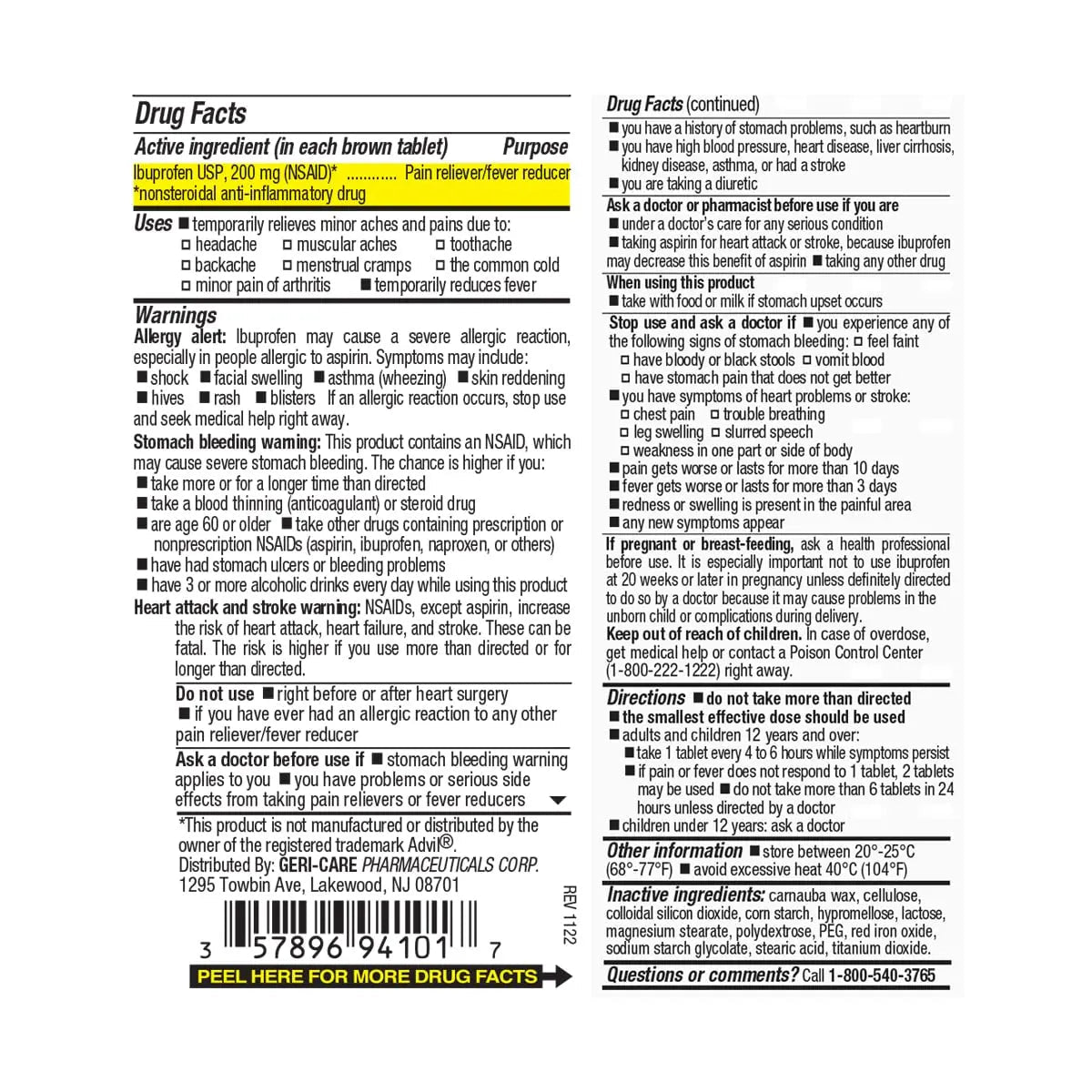 Geri Care IBUPROFEN Pain Relief Tablets (100 Count) - dailyvitalstore