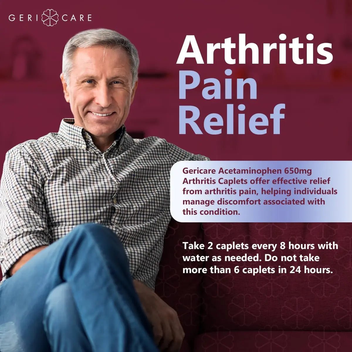 GeriCare Acetaminophen Extended-Release Arthritis 650mg Caplets, Pain Reliever, Arthritis Symptoms, Fever Reduction, 100 Count (Pack of 1) - dailyvitalstore