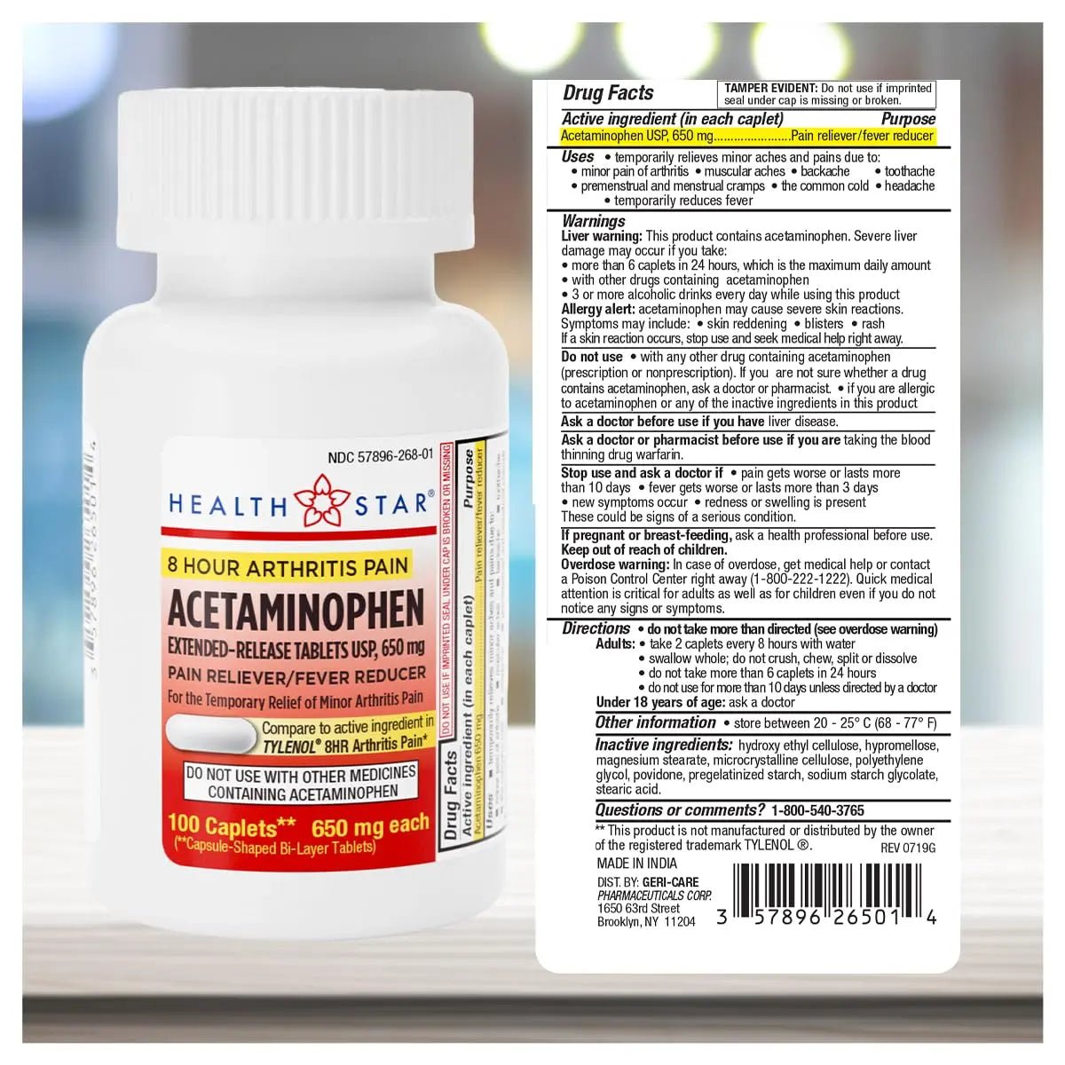 GeriCare Acetaminophen Extended-Release Arthritis 650mg Caplets, Pain Reliever, Arthritis Symptoms, Fever Reduction, 100 Count (Pack of 1) - dailyvitalstore