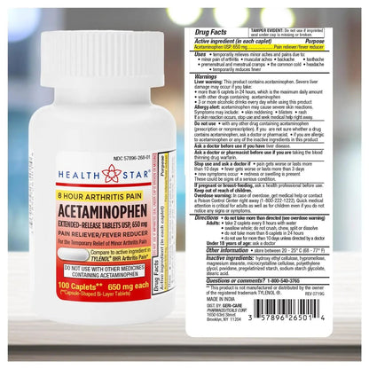 GeriCare Acetaminophen Extended-Release Arthritis 650mg Caplets, Pain Reliever, Arthritis Symptoms, Fever Reduction, 100 Count (Pack of 1) - dailyvitalstore