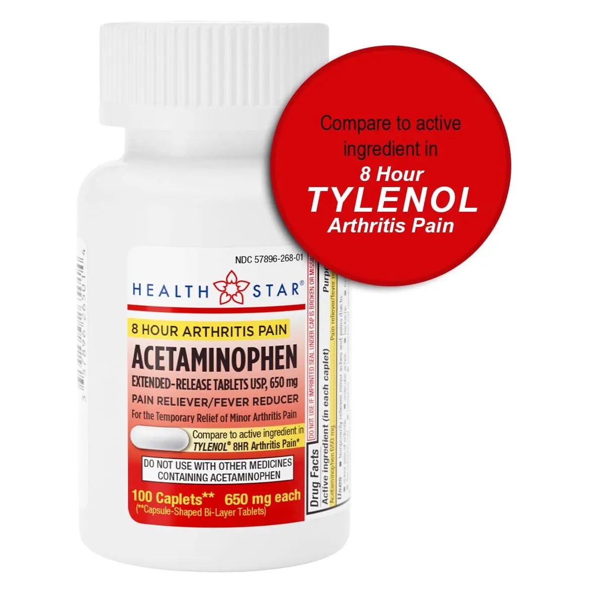 GeriCare Acetaminophen Extended-Release Arthritis 650mg Caplets, Pain Reliever, Arthritis Symptoms, Fever Reduction, 100 Count (Pack of 1) - dailyvitalstore