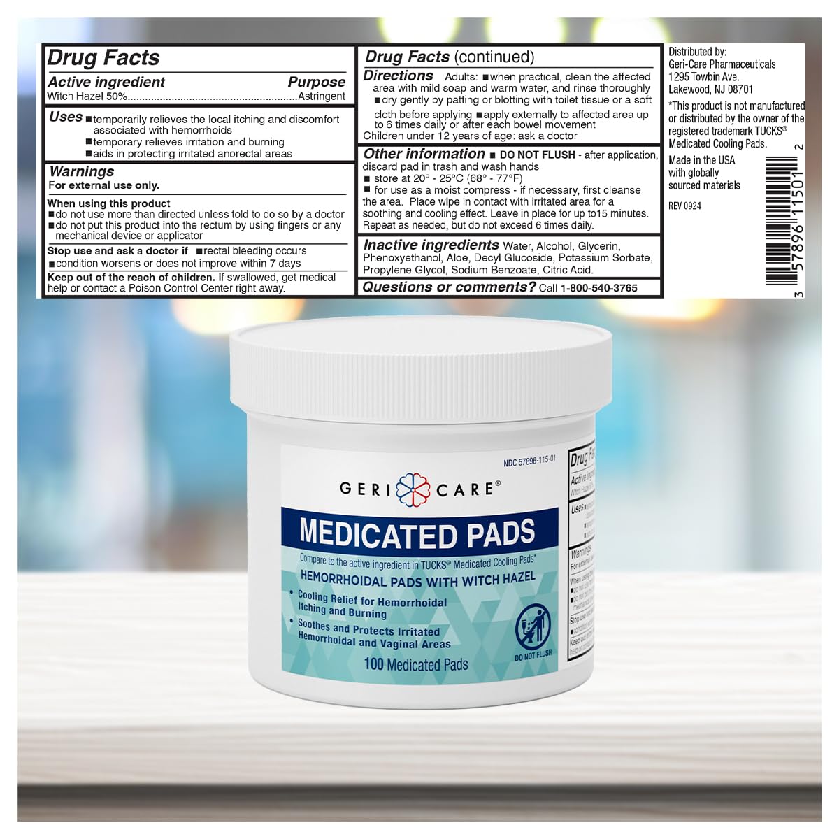 GeriCare Anti-Diarrheal Caplets 24 Count & Medicated Pads of Witch Hazel 50% 100 Count Bundle – Fast Relief for Diarrhea, Soothing Medicated Pads for Irritation, Digestive Support & Travel - dailyvitalstore