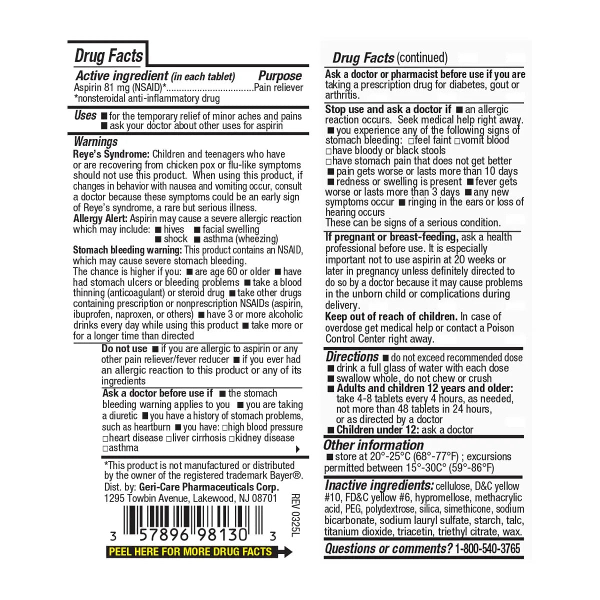 GeriCare Aspirin 81mg Adult Low Dose, Pain Reliever - Enteric Coated Tablets for Enhanced Absorption and Gentle Digestion – Supports Blood Flow, Reduces Inflammation, 300 Count (Pack of 1) - dailyvitalstore