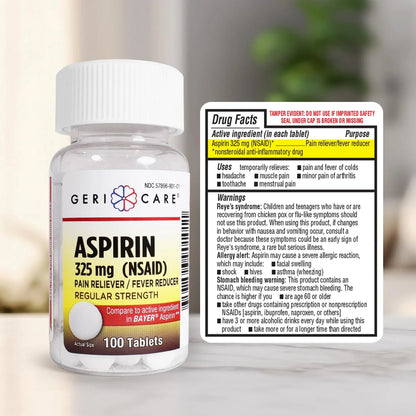 GeriCare Bottled Aspirin 325mg 100 Count Bottle (Pack of 1) - dailyvitalstore