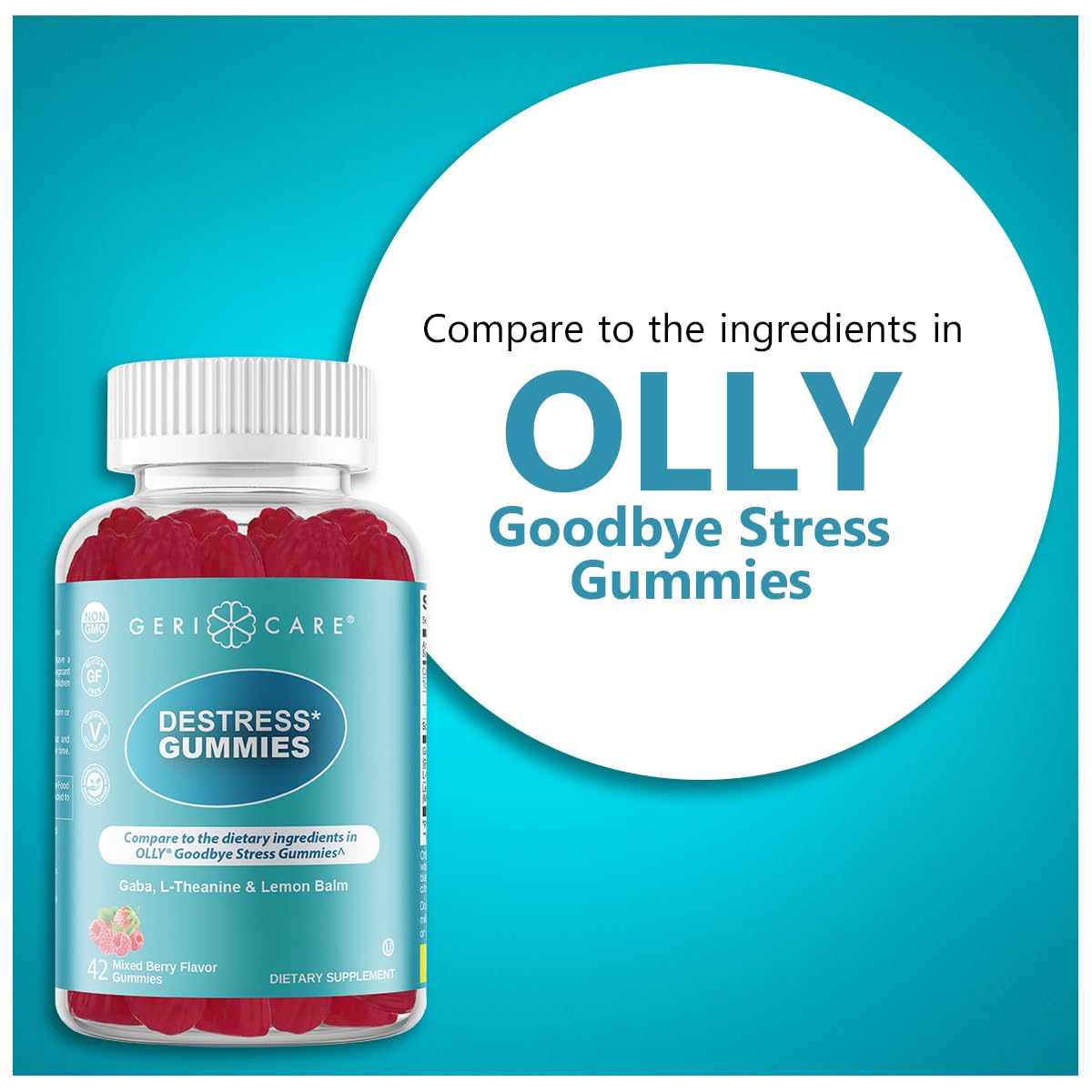 GeriCare DeStress Gummies with GABA, L-Theanine & Lemon Balm Mixed Berry Flavor – 42 Count – Supports Relaxation & Mental Clarity – Non-GMO, Gluten-Free, Vegan - dailyvitalstore