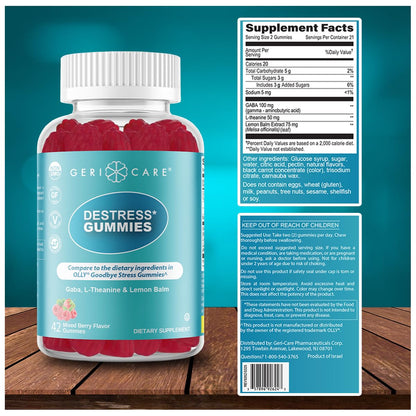 GeriCare DeStress Gummies with GABA, L-Theanine & Lemon Balm Mixed Berry Flavor – 42 Count – Supports Relaxation & Mental Clarity – Non-GMO, Gluten-Free, Vegan - dailyvitalstore