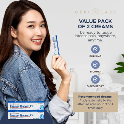 GeriCare Dibucaine Hemorroid Ointment 1% Pain-Relief Hemorrhoid Cream |Hemorroidal & Topical Analgesic| Quick Relief from Burning & Itching | Fast-Acting External Hemorrhoid Treatment 1oz (2 Pack) - dailyvitalstore