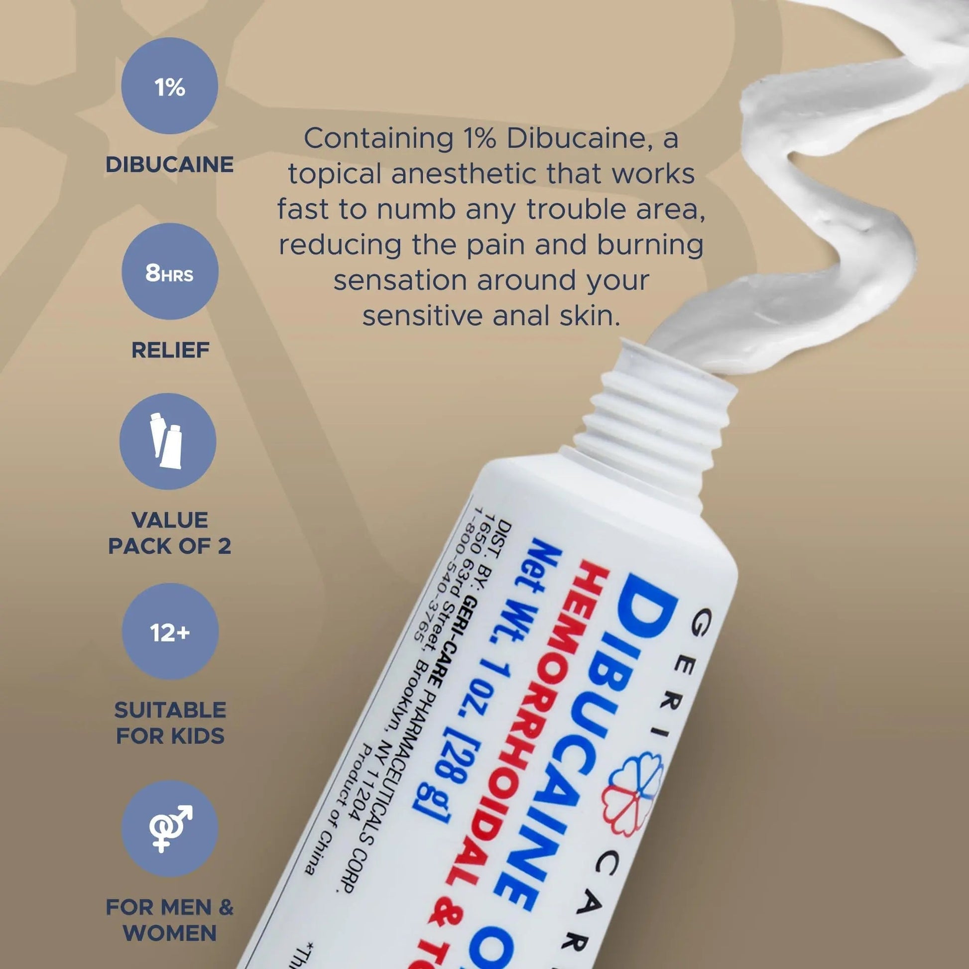 GeriCare Dibucaine Hemorroid Ointment 1% Pain-Relief Hemorrhoid Cream |Hemorroidal & Topical Analgesic| Quick Relief from Burning & Itching | Fast-Acting External Hemorrhoid Treatment 1oz (2 Pack) - dailyvitalstore