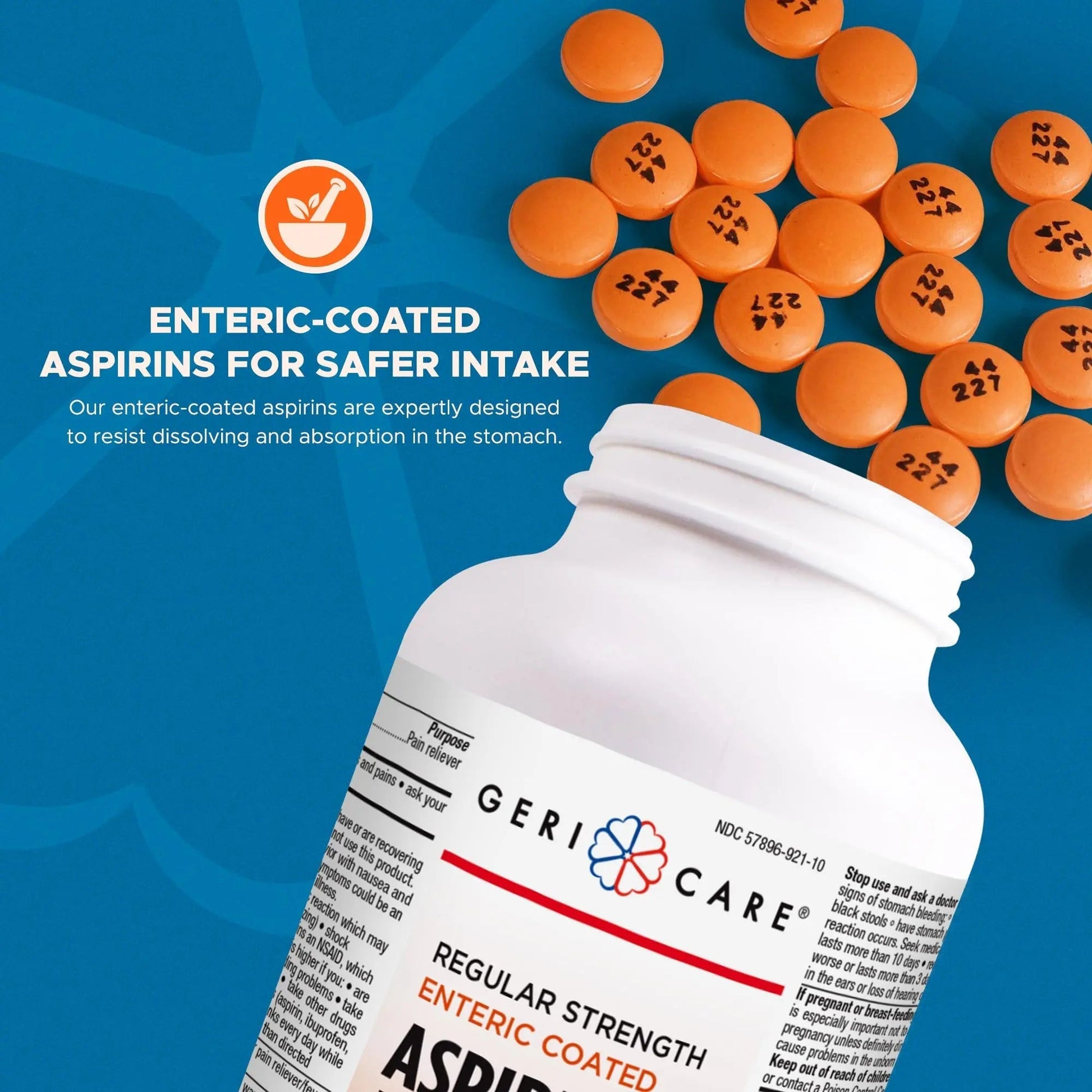 GeriCare Enteric Coated Aspirin Tablets 325mg (1000 Count) NSAID Pain Reliever & Fever Reducer for Adults- Regular Strength Aspirin for Headache Arthritis Menstrual & Muscle Pain - dailyvitalstore