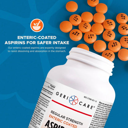 GeriCare Enteric Coated Aspirin Tablets 325mg (1000 Count) NSAID Pain Reliever & Fever Reducer for Adults- Regular Strength Aspirin for Headache Arthritis Menstrual & Muscle Pain - dailyvitalstore