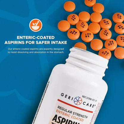 GeriCare Enteric Coated Aspirin Tablets 325mg (200 Count) NSAID Pain Reliever & Fever Reducer for Adults- Regular Strength Aspirin for Headache Arthritis Menstrual & Muscle Pain - dailyvitalstore
