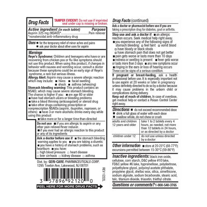 GeriCare Enteric Coated Aspirin Tablets 325mg (200 Count) NSAID Pain Reliever & Fever Reducer for Adults- Regular Strength Aspirin for Headache Arthritis Menstrual & Muscle Pain - dailyvitalstore