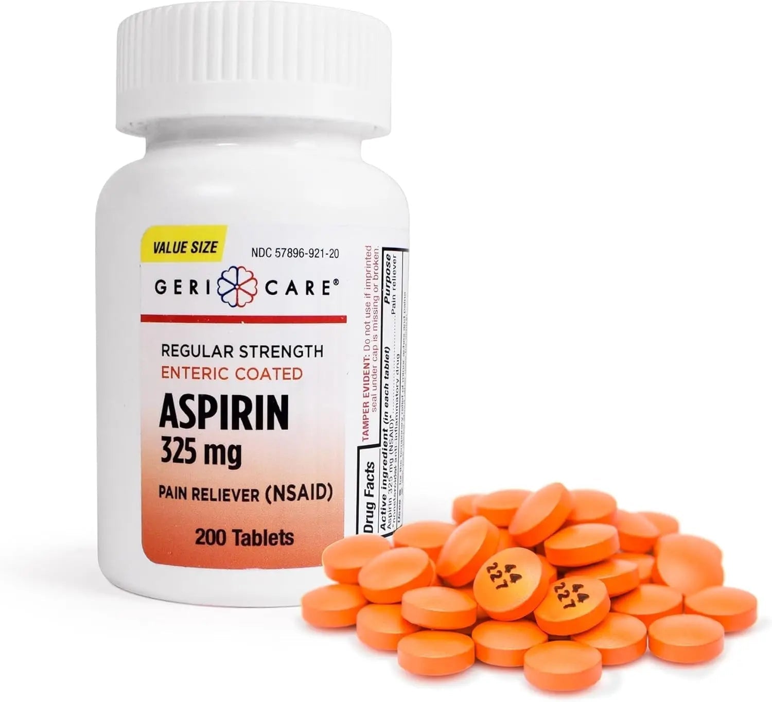 GeriCare Enteric Coated Aspirin Tablets 325mg (200 Count) NSAID Pain Reliever & Fever Reducer for Adults- Regular Strength Aspirin for Headache Arthritis Menstrual & Muscle Pain - dailyvitalstore