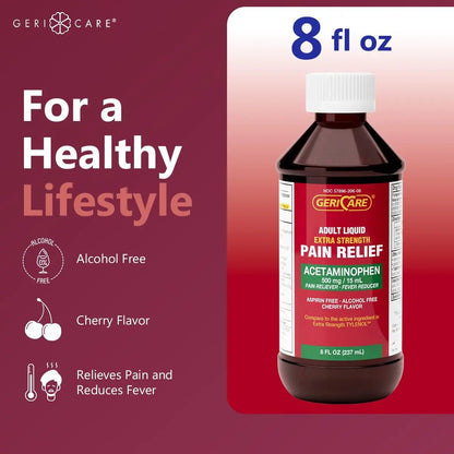 GeriCare Extra Strength Acetaminophen 500 mg Adult Liquid Pain Relief, Fever Reducer, 8 FL OZ (Pack of 1) - dailyvitalstore