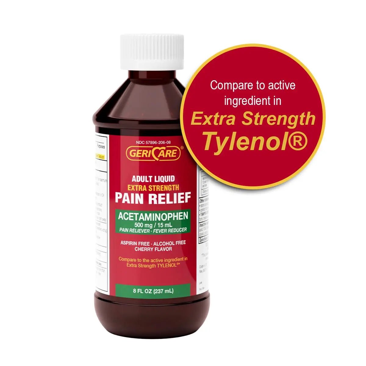 GeriCare Extra Strength Acetaminophen 500 mg Adult Liquid Pain Relief, Fever Reducer, 8 FL OZ (Pack of 1) - dailyvitalstore